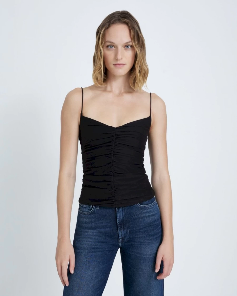 7 For All Mankind Women's Black Ruched Cami Top