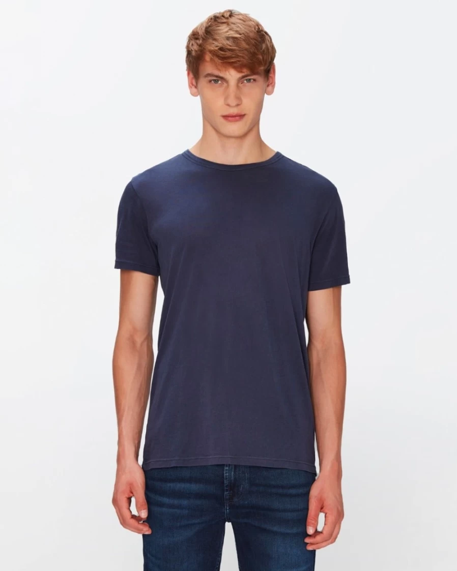 7 For All Mankind Men's Lightweight Navy Cotton T-Shirt - Soft Featherweight Crewneck Tee