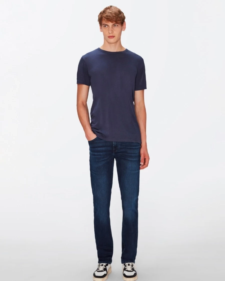 7 For All Mankind Men's Lightweight Navy Cotton T-Shirt - Soft Featherweight Crewneck Tee