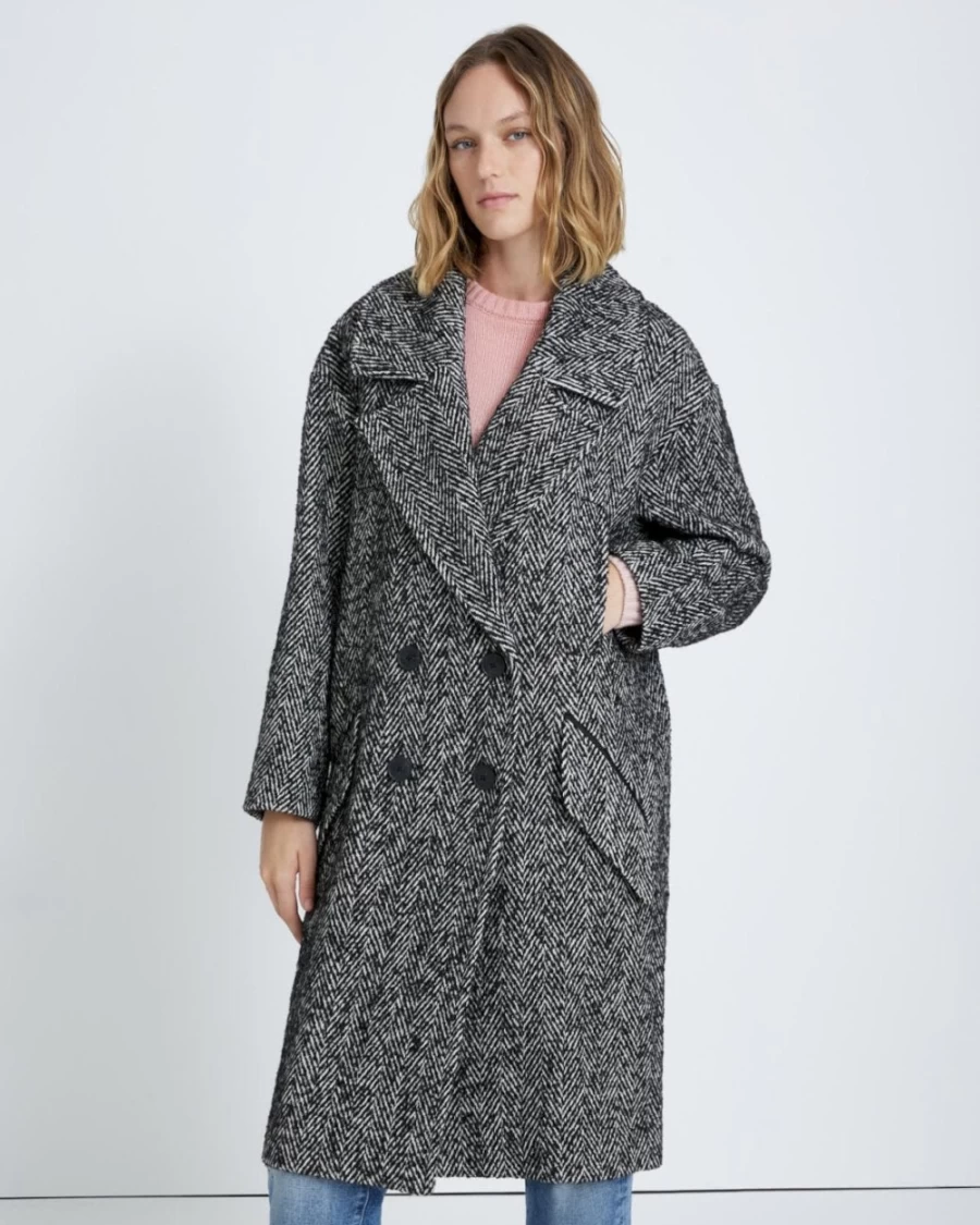 7 For All Mankind Women's Double Breasted Herringbone Wool Coat