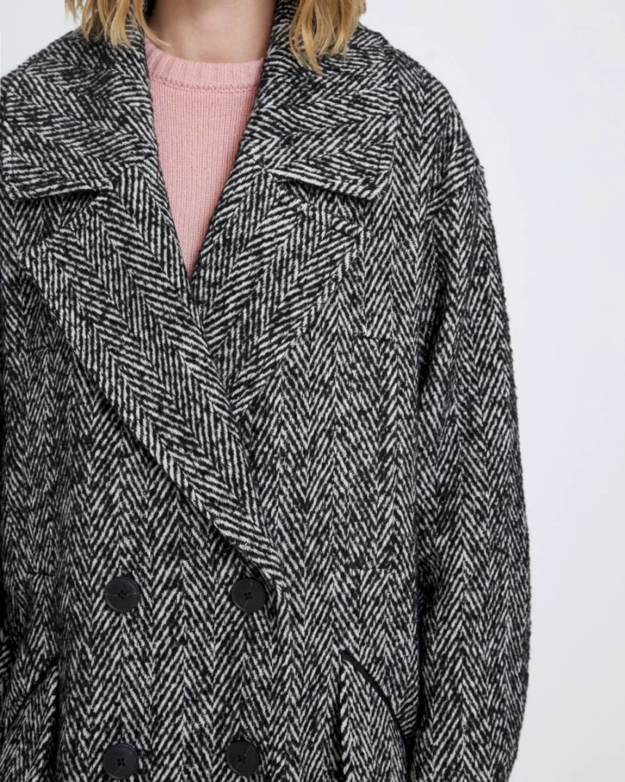 7 For All Mankind Women's Double Breasted Herringbone Wool Coat