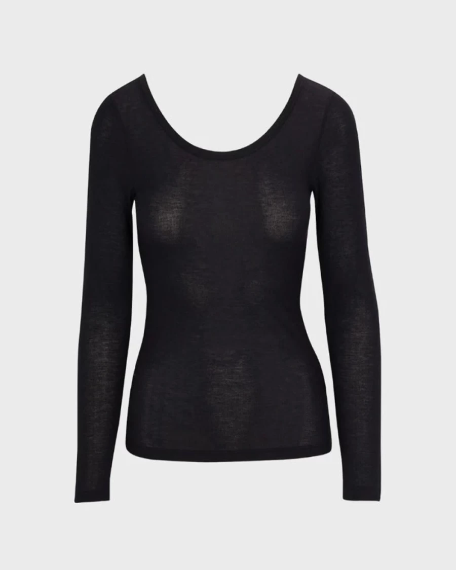 7 For All Mankind Women's Basic Long Sleeve Scoop Neck T-Shirt in Jet Black
