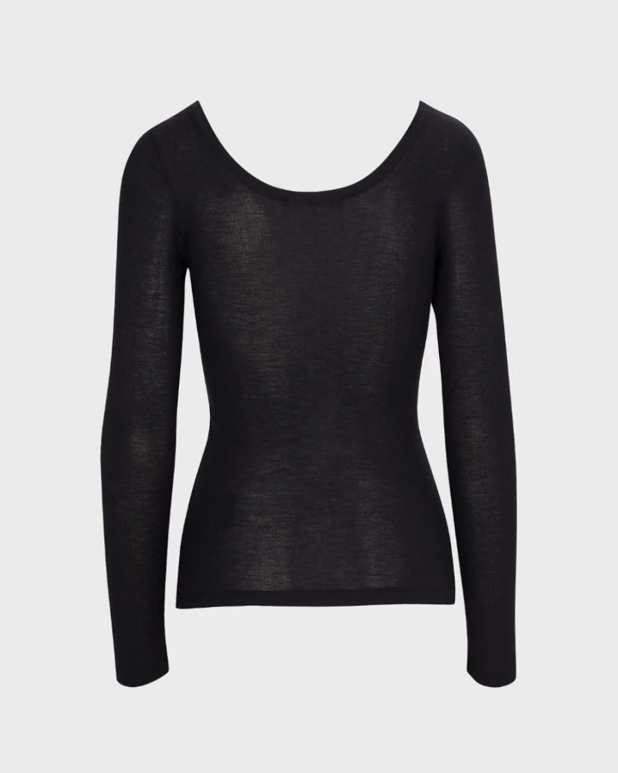 7 For All Mankind Women's Basic Long Sleeve Scoop Neck T-Shirt in Jet Black