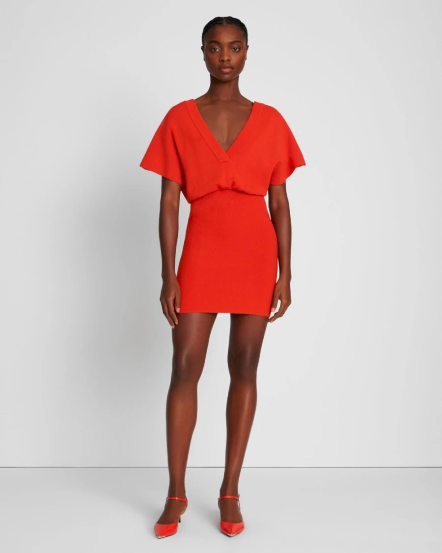 7 For All Mankind Women's Knit Dolman Sleeve Bodycon Dress - Koi Fish Print Slim Fit Stretchy Long Sleeve Mini Dress