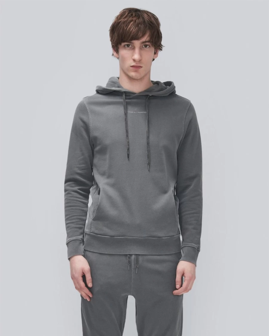 7 For All Mankind Men's Coal Mineral Dye Hoodie - Sustainable Washed Cotton Pullover