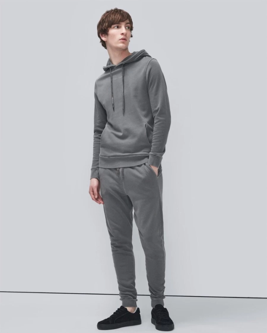 7 For All Mankind Men's Coal Mineral Dye Hoodie - Sustainable Washed Cotton Pullover