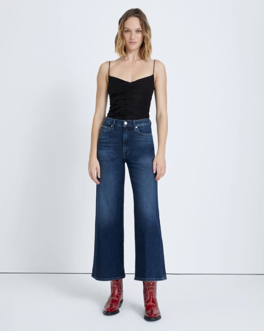 7 For All Mankind Women's Luxe Vintage Cropped Denim Jacket in Blue