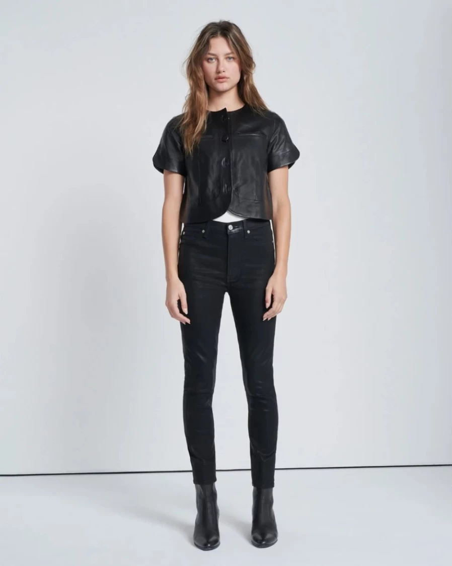 7 For All Mankind Women's B(Air) High Waist Coated Black Skinny Ankle Jeans