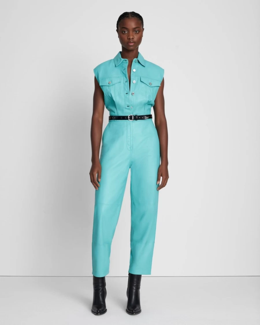 7 For All Mankind Women's Atlantis Leather Sleeveless Balloon Jumpsuit