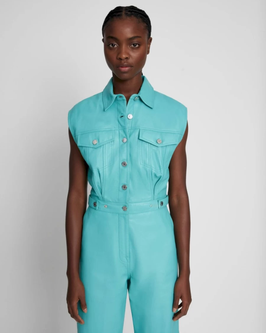 7 For All Mankind Women's Atlantis Leather Sleeveless Balloon Jumpsuit