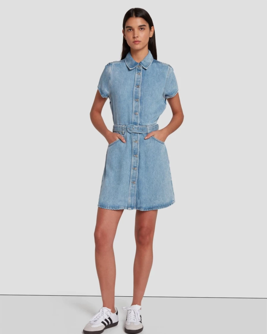 7 For All Mankind Women's Volcan Blue Denim Shirt Dress - Stylish Lustre Finish