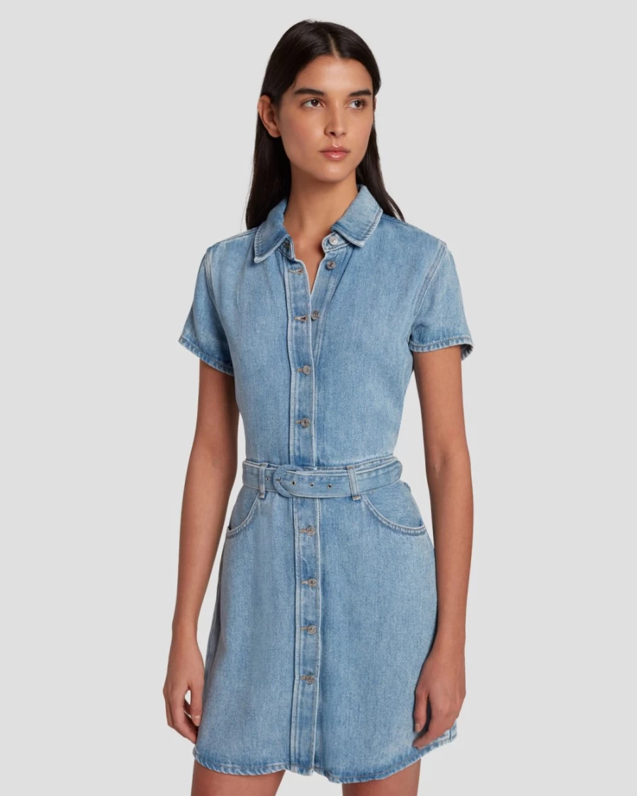7 For All Mankind Women's Volcan Blue Denim Shirt Dress - Stylish Lustre Finish