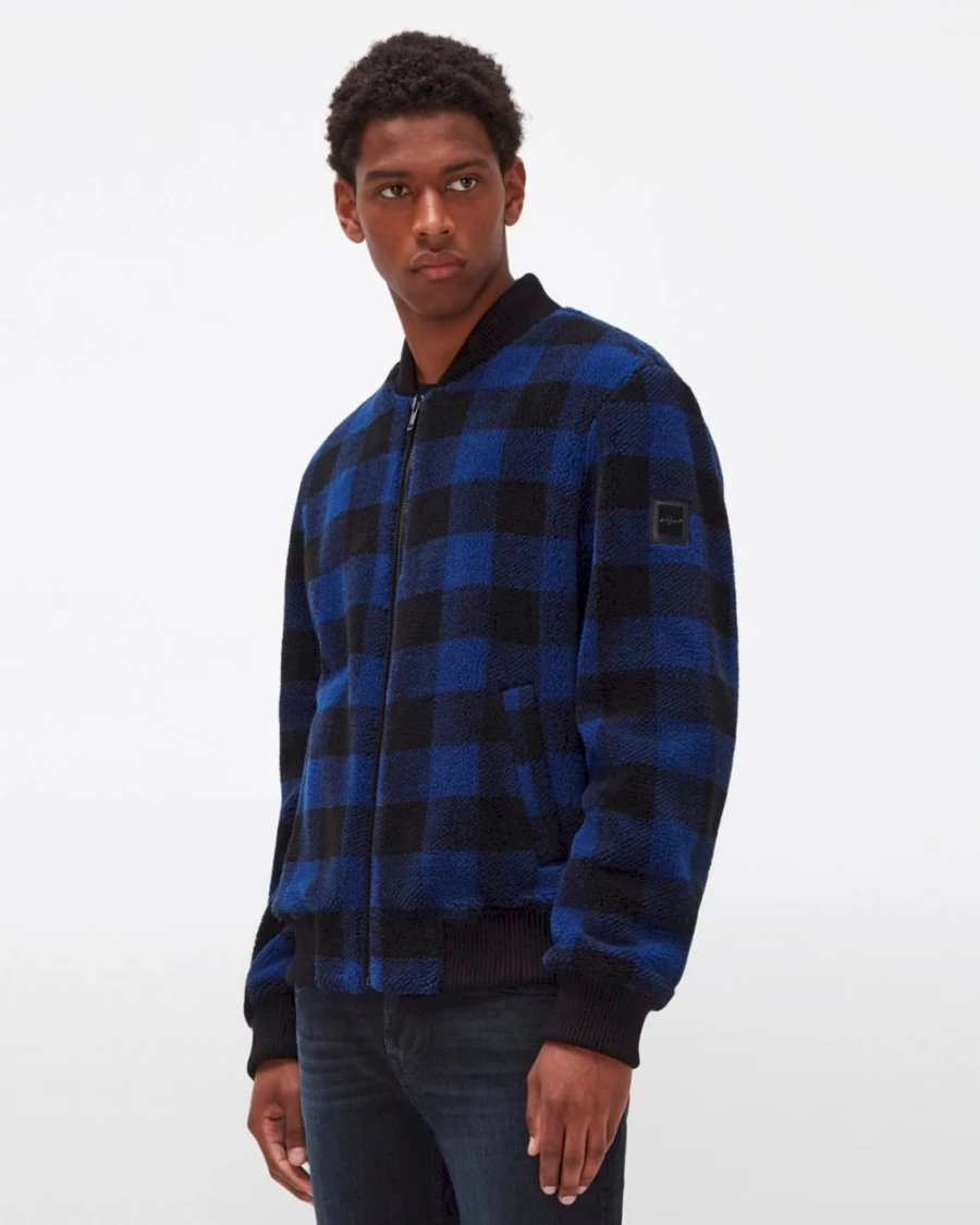 7 For All Mankind Men's Electric Blue Sherpa Bomber Jacket