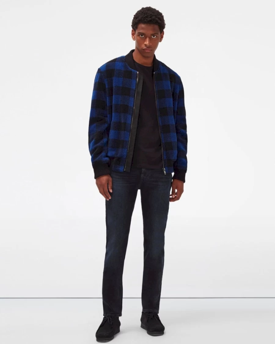 7 For All Mankind Men's Electric Blue Sherpa Bomber Jacket