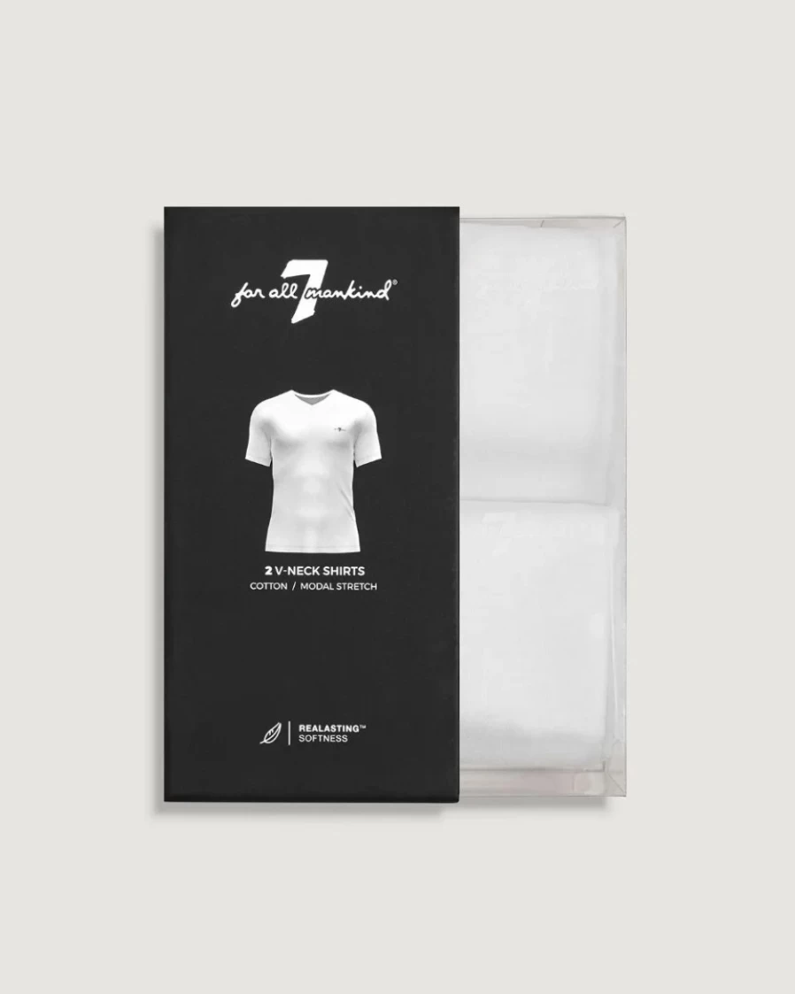7 For All Mankind Men's 2-Pack White V-Neck T-Shirts