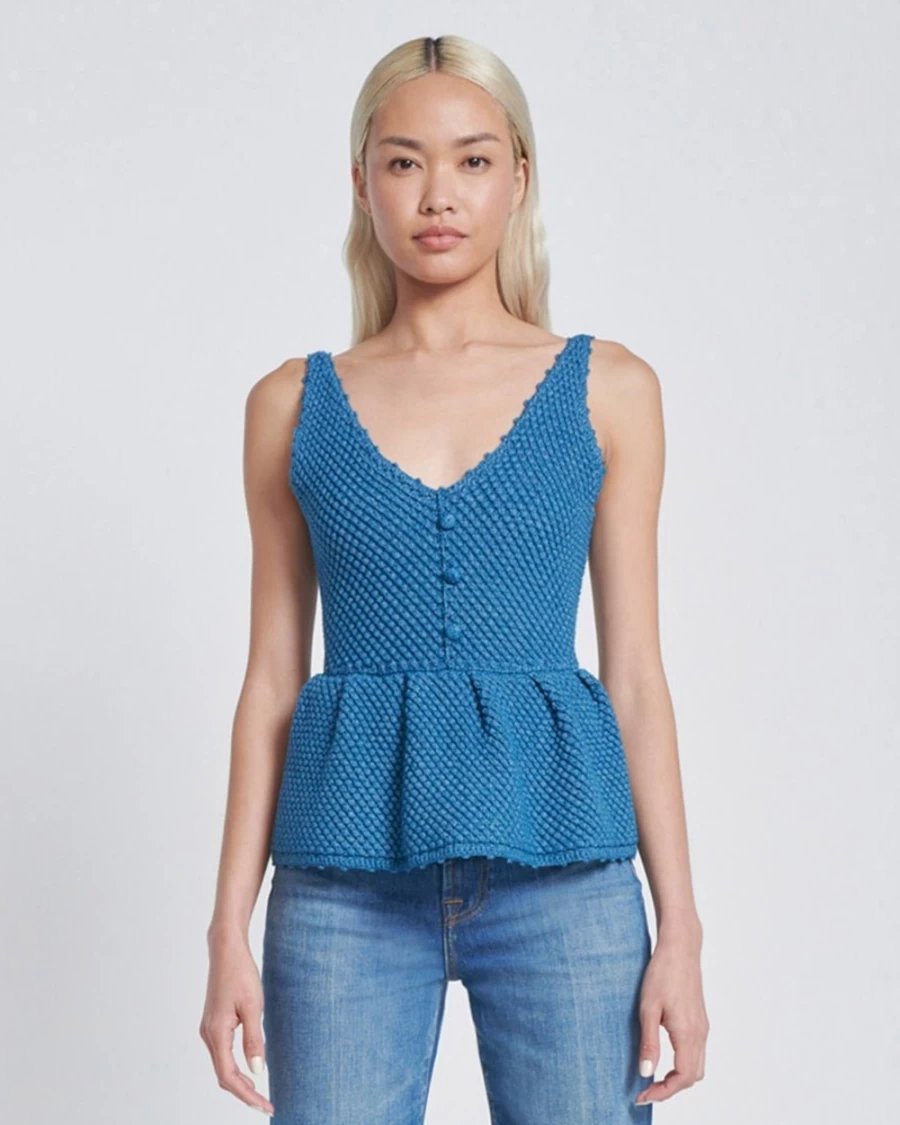 7 For All Mankind Women's Ink Blue Crochet Peplum Top - Boho Chic Lace Blouse