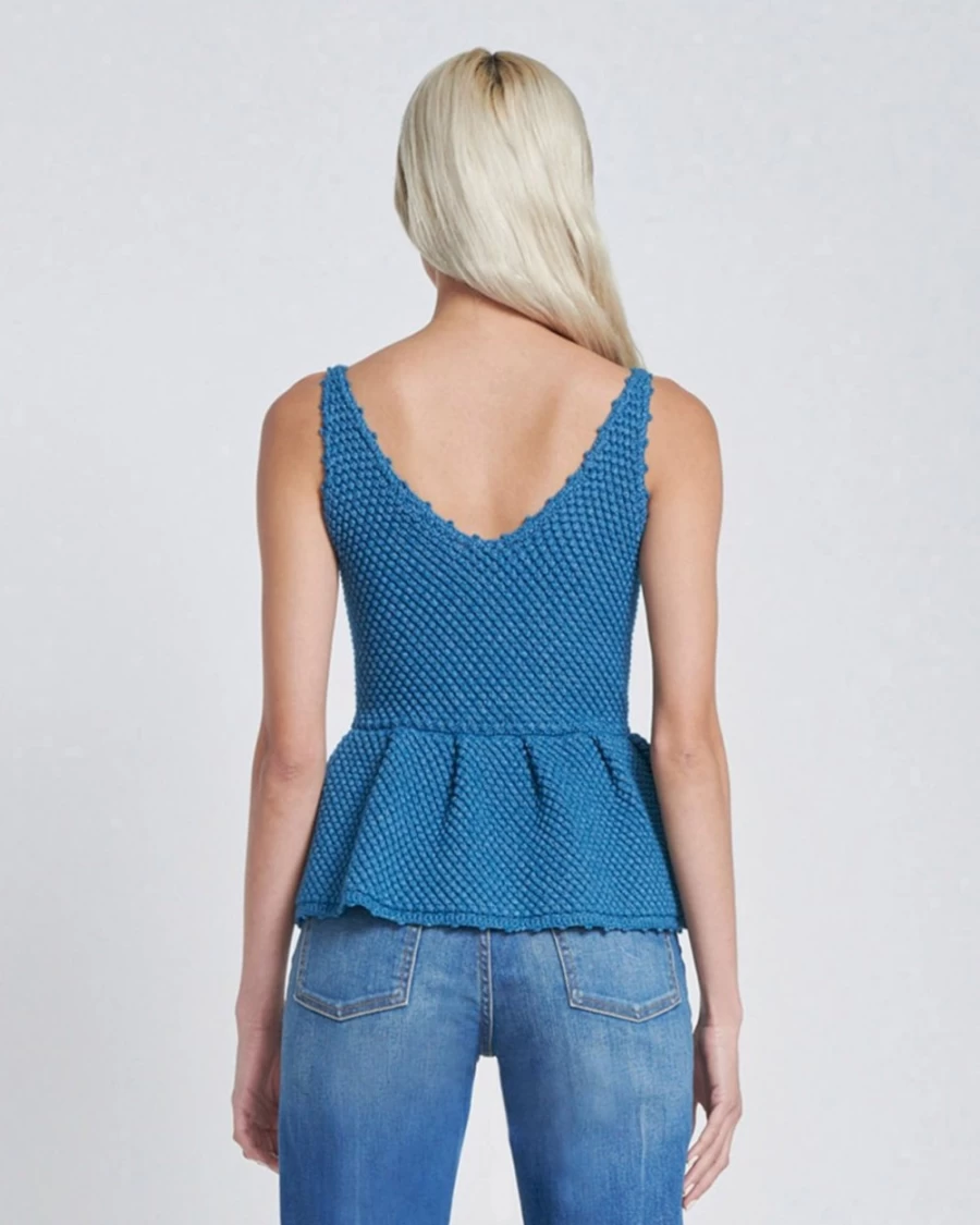 7 For All Mankind Women's Ink Blue Crochet Peplum Top - Boho Chic Lace Blouse