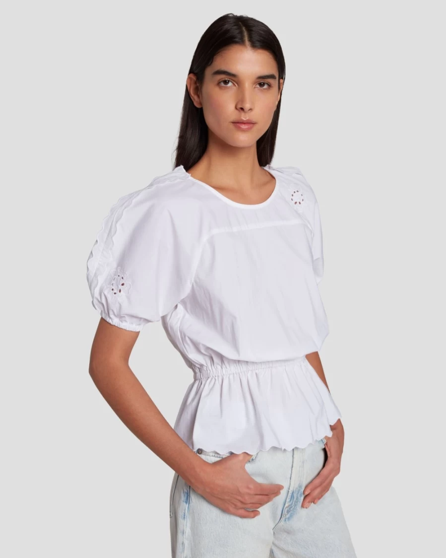 7 For All Mankind Women's Bright White Eyelet Top