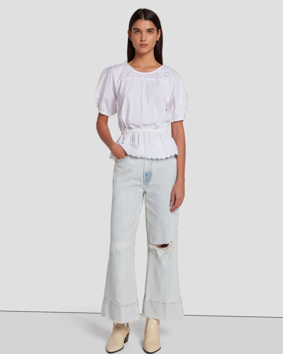 7 For All Mankind Women's Bright White Eyelet Top