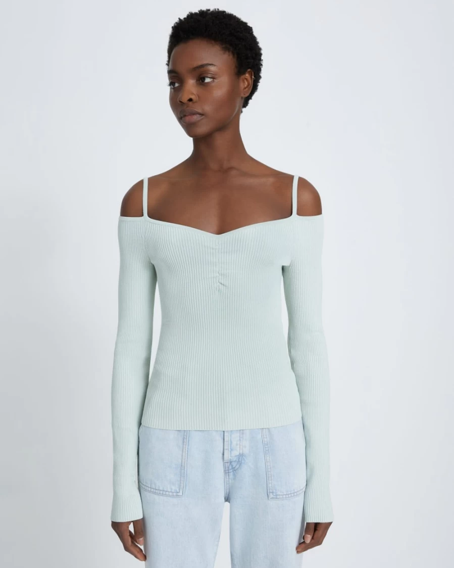 7 For All Mankind Women's Pale Blue Off Shoulder Top