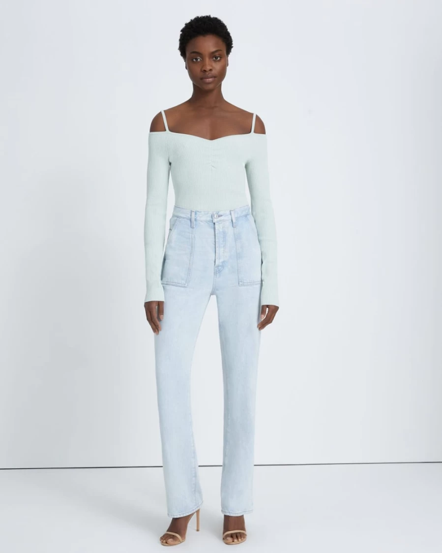 7 For All Mankind Women's Pale Blue Off Shoulder Top