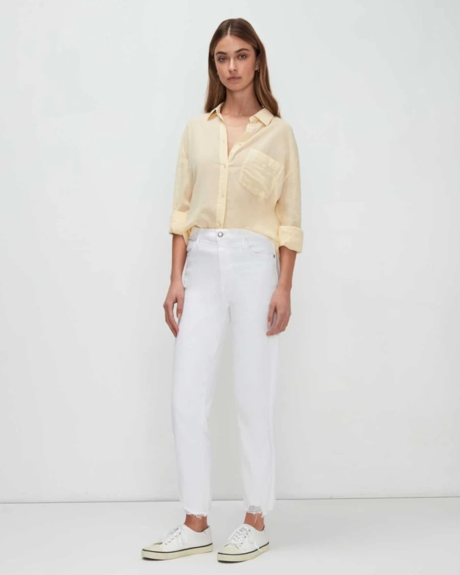 7 For All Mankind Women's Luxe Vintage High Waist Cropped Straight Jeans with Destroyed Hem in Soleil Wash