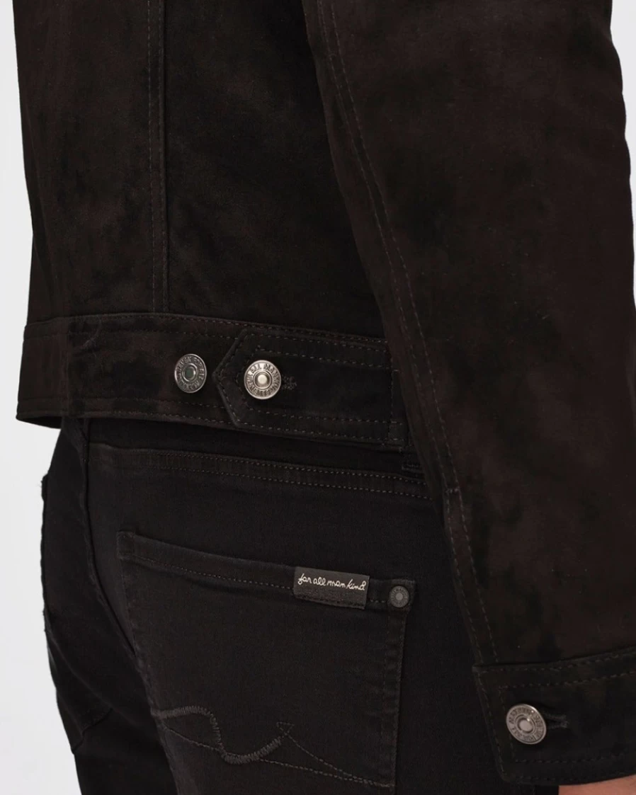 7 For All Mankind Men's Black Suede Trucker Jacket