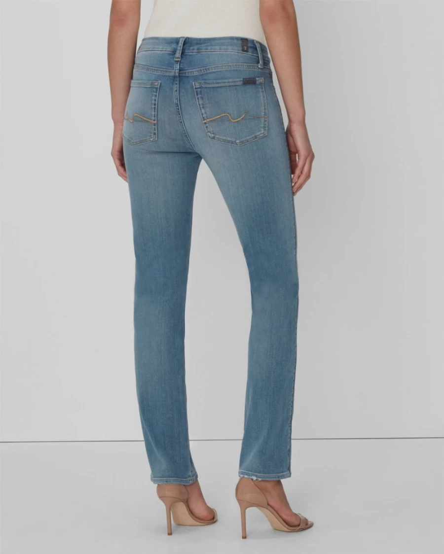 7 For All Mankind Women's Slim Illusion Kimmie Straight Leg Jeans in Delphi Wash