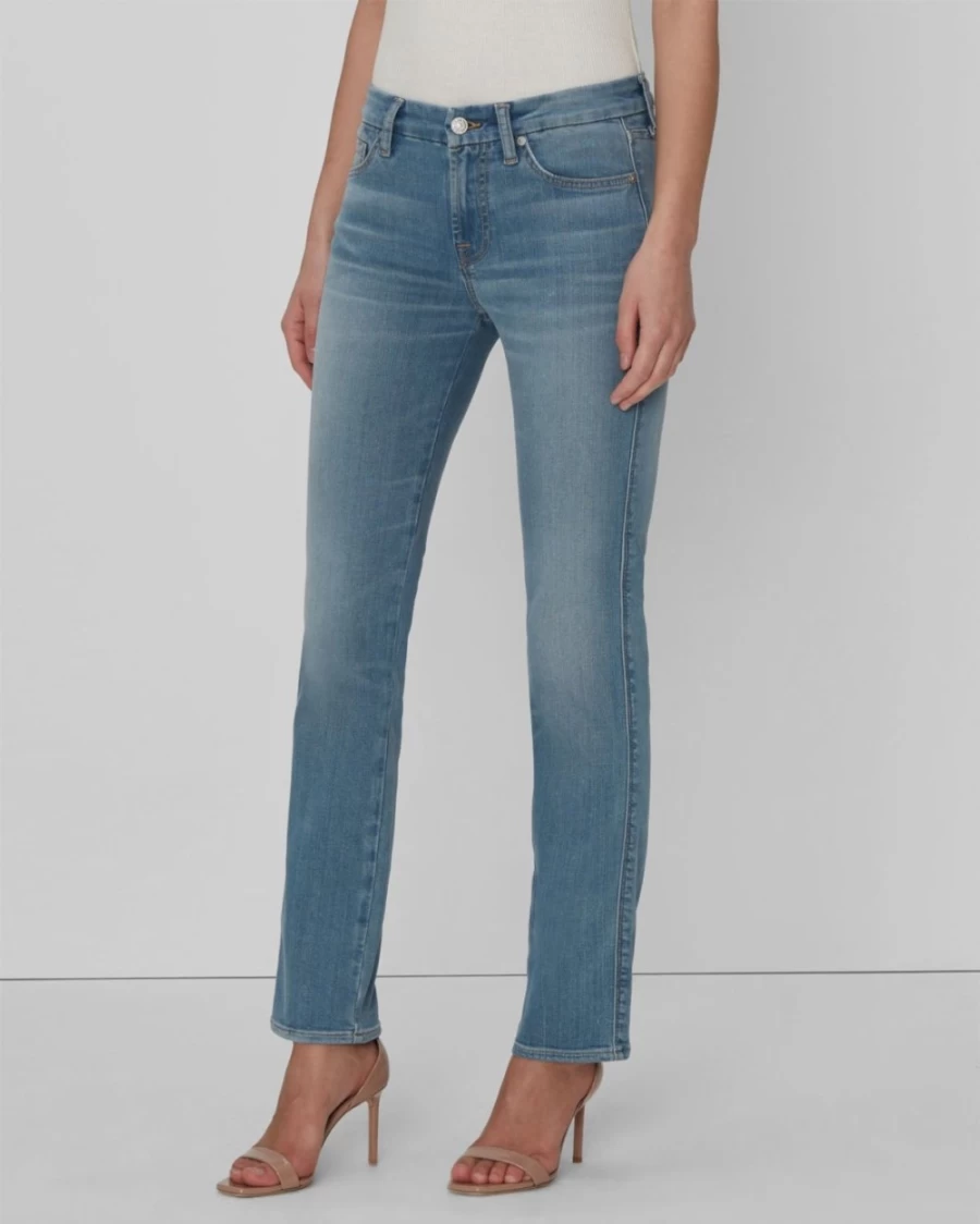 7 For All Mankind Women's Slim Illusion Kimmie Straight Leg Jeans in Delphi Wash