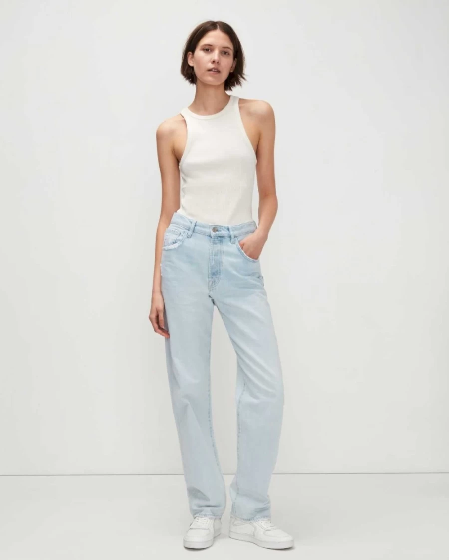 7 For All Mankind Women's Easy Straight Sun Blue Rigid Denim Jeans