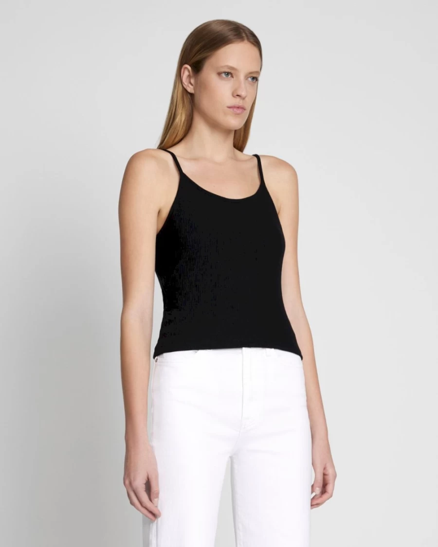 7 For All Mankind Women's Easy Tank Top in Black - Sleek Casual Stretch Fit