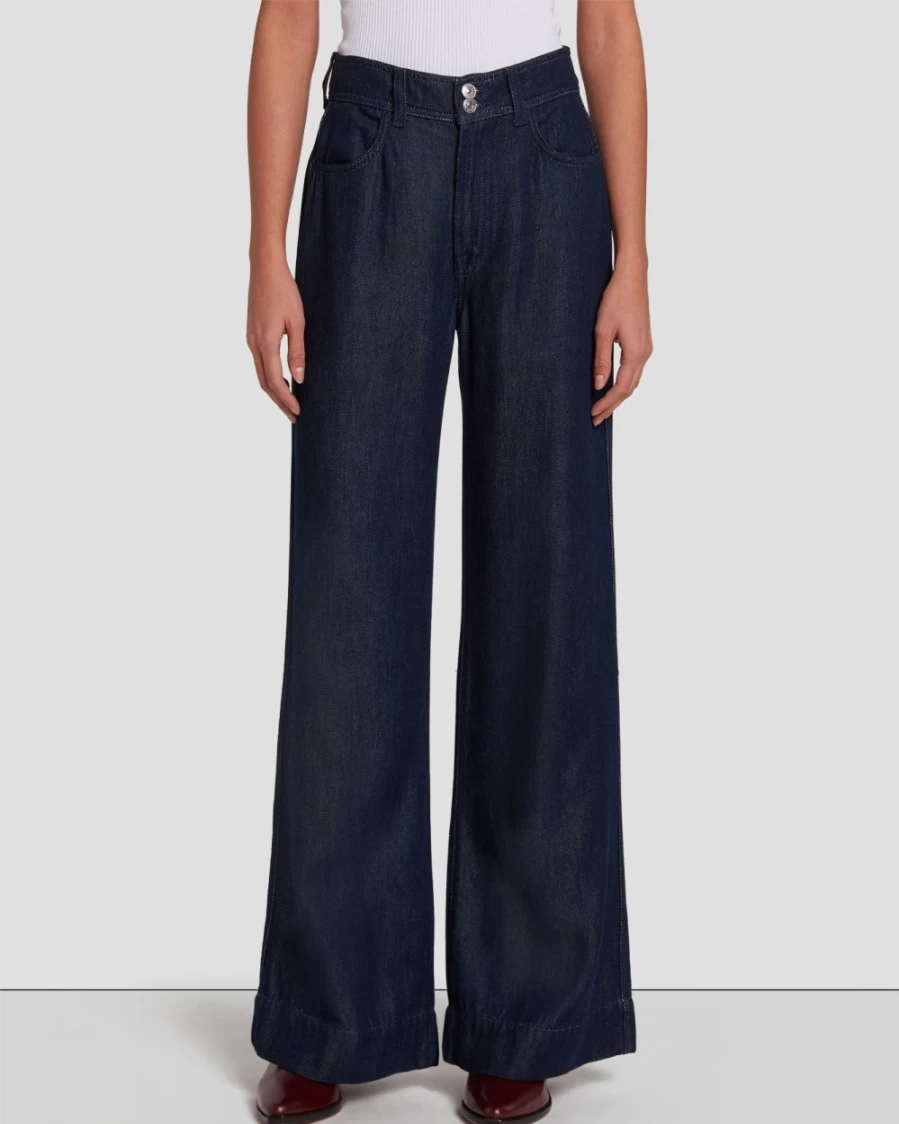 7 For All Mankind Women's Tailorless Denim Lustre Dojo Trouser in Dark Rinse - Premium Stretch Jeans