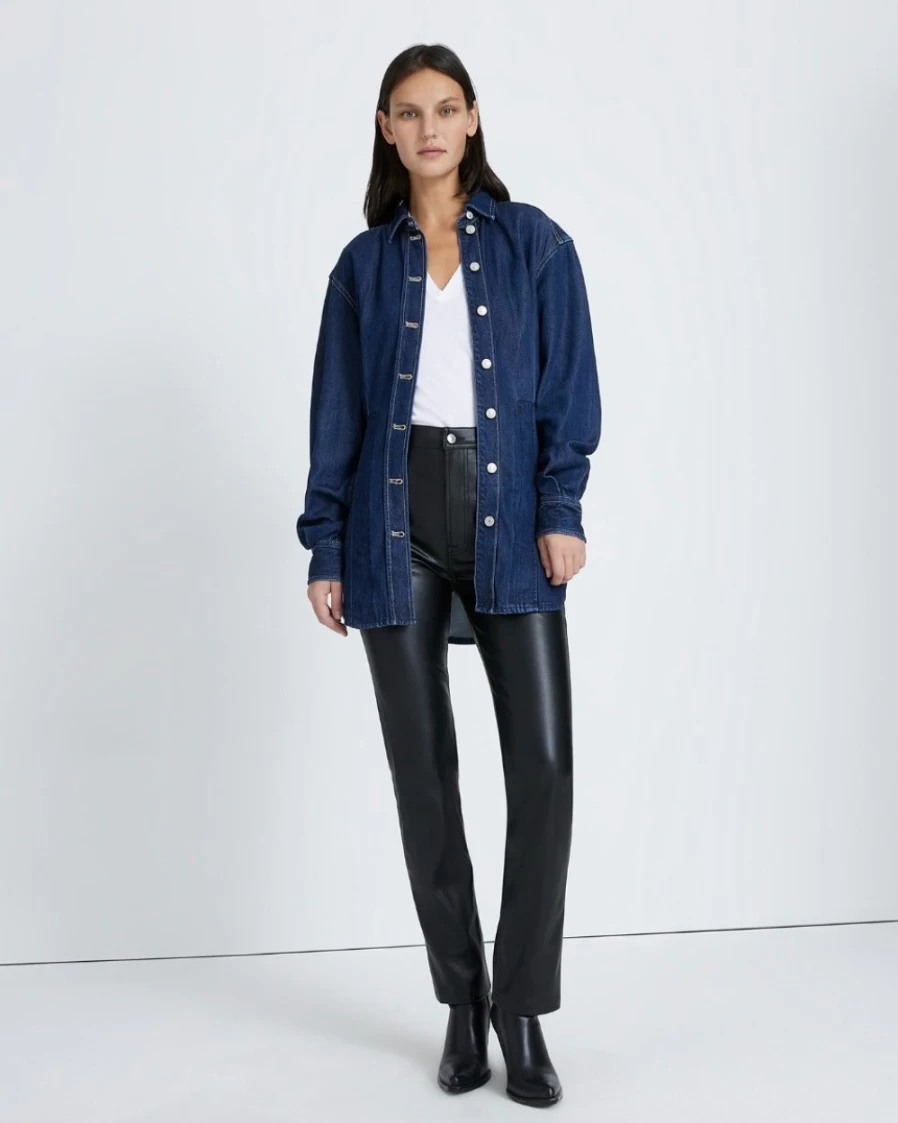 7 For All Mankind Women's Denim Lustre Shacket In Curious - Stylish Denim Jacket for Women
