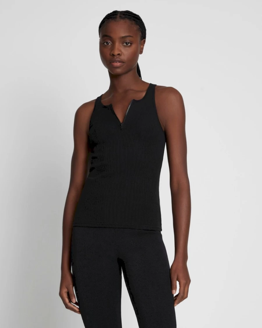 7 For All Mankind Women's Quarter Zip Ribbed Tank Top - Moonless Night