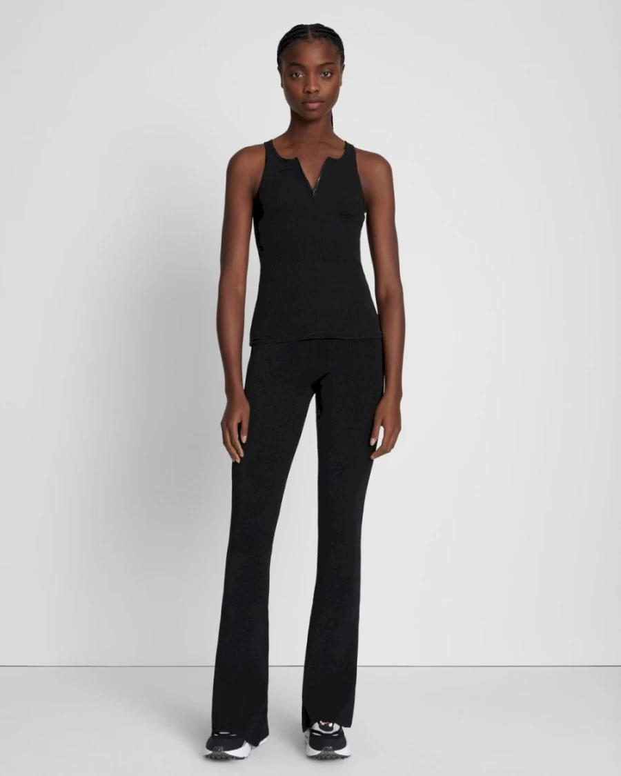 7 For All Mankind Women's Quarter Zip Ribbed Tank Top - Moonless Night