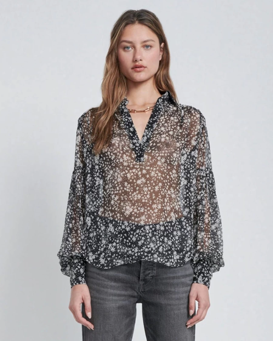7 For All Mankind Women's Balloon Sleeve Chiffon Blouse - Elegant Wonderland Style Top