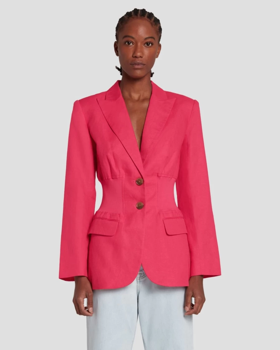 7 For All Mankind Women's Geranium Linen Blazer with Cinched Waist