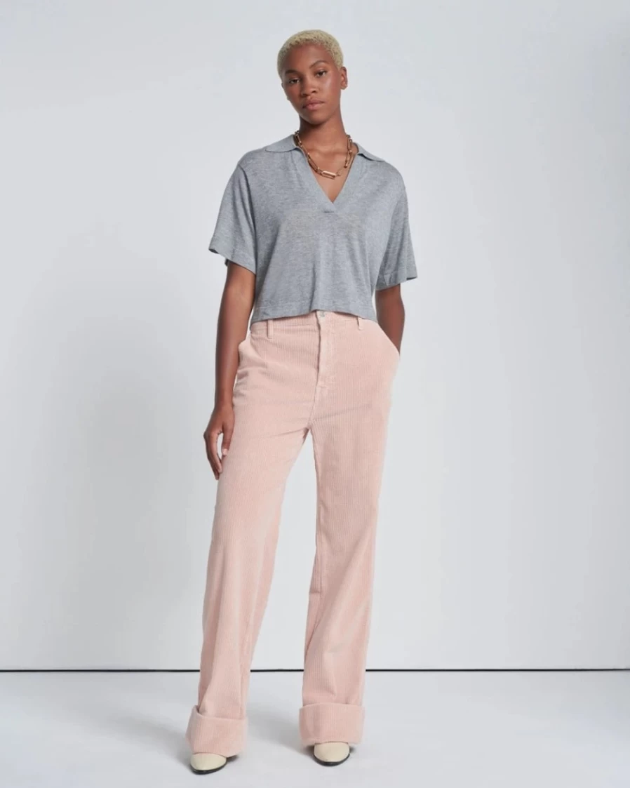 7 For All Mankind Women's Corduroy Easy Trouser in Cameo Rose - Comfort Stretch Casual Pants