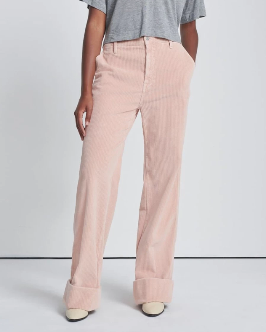7 For All Mankind Women's Corduroy Easy Trouser in Cameo Rose - Comfort Stretch Casual Pants
