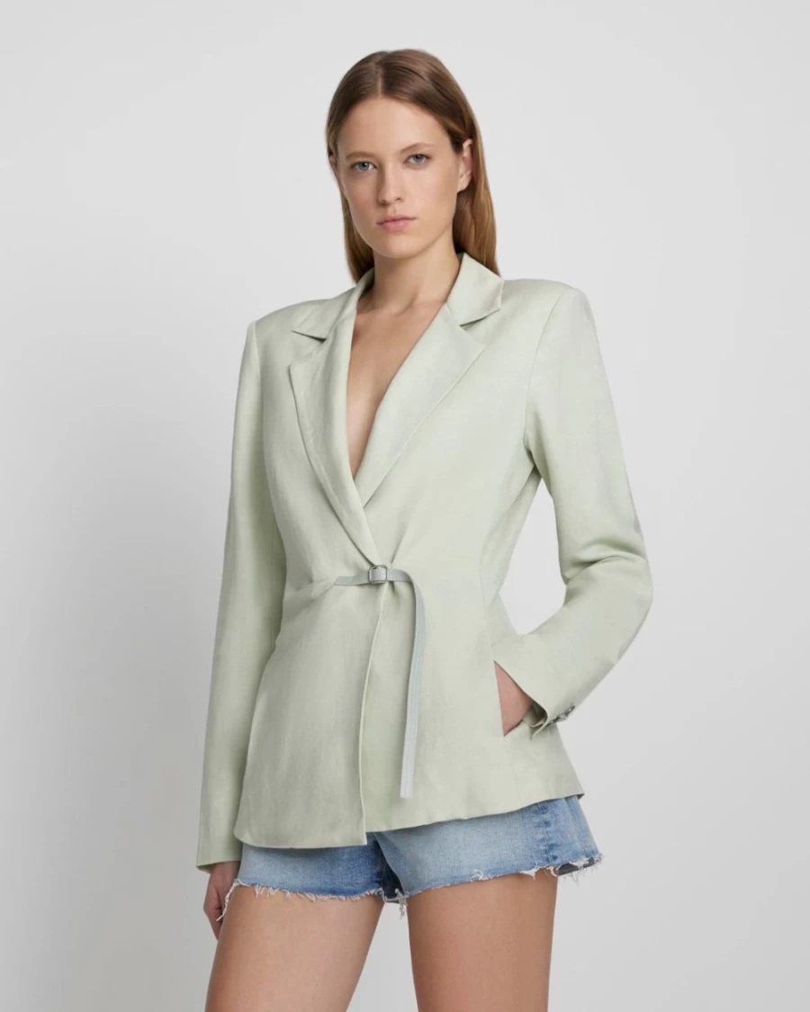 7 For All Mankind Women's Seafoam Green Tailored Linen Blazer