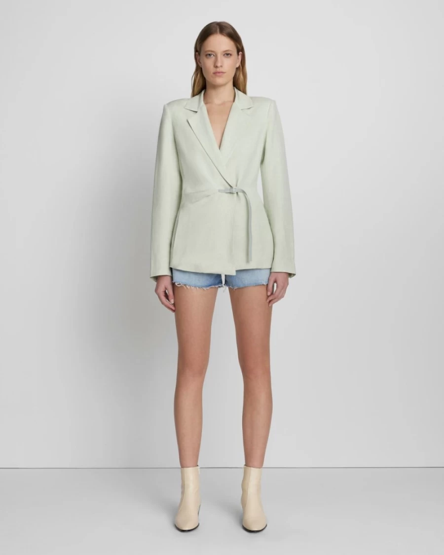 7 For All Mankind Women's Seafoam Green Tailored Linen Blazer