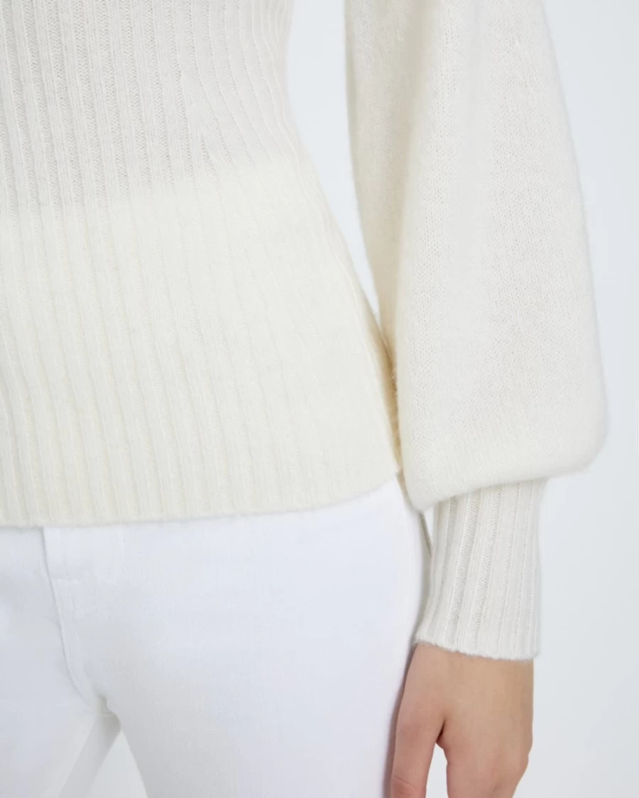 7 For All Mankind Women's Cream Balloon Sleeve Sweater - Soft Knit Oversized Pullover