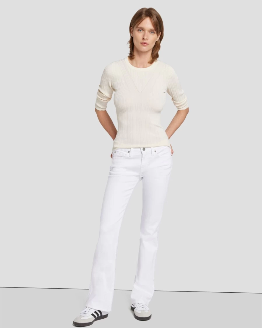 7 For All Mankind Women's White Broken Twill Original Bootcut Jeans