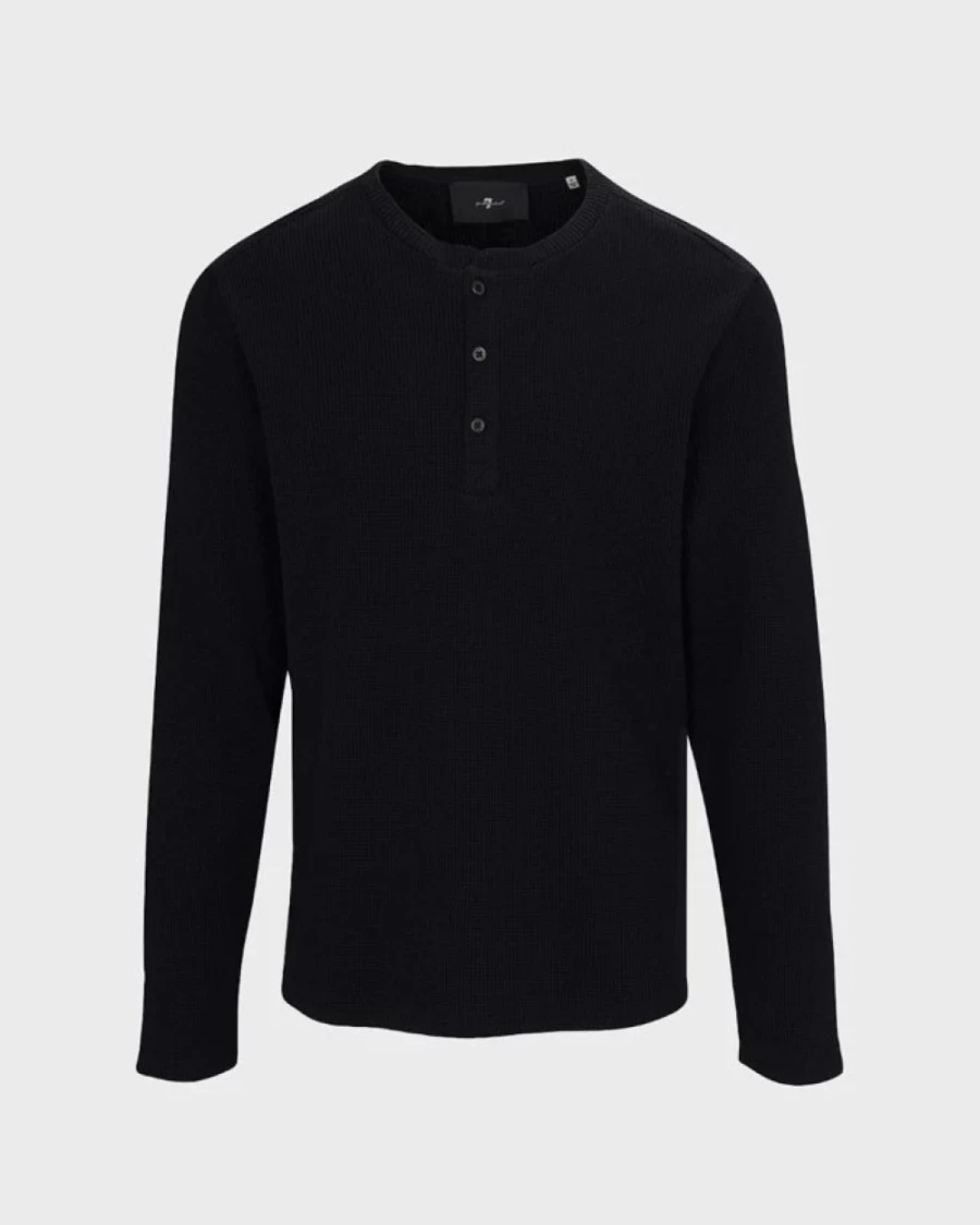 7 For All Mankind Men's Black Long Sleeve Henley Shirt