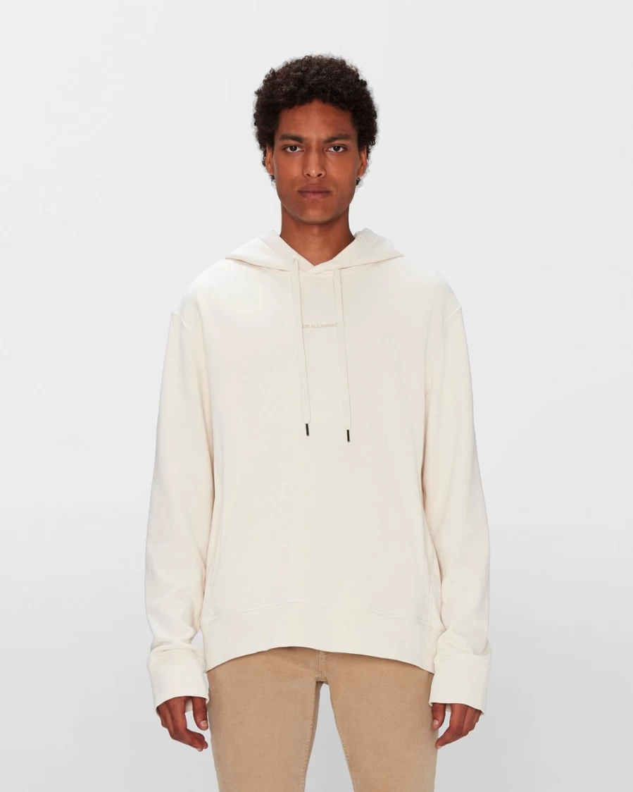 7 For All Mankind Men's Ecru Mineral Dye Hoodie - Soft Washed Cotton Pullover