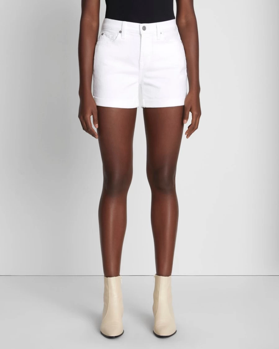 7 For All Mankind Women's White Broken Twill Mid Roll Shorts