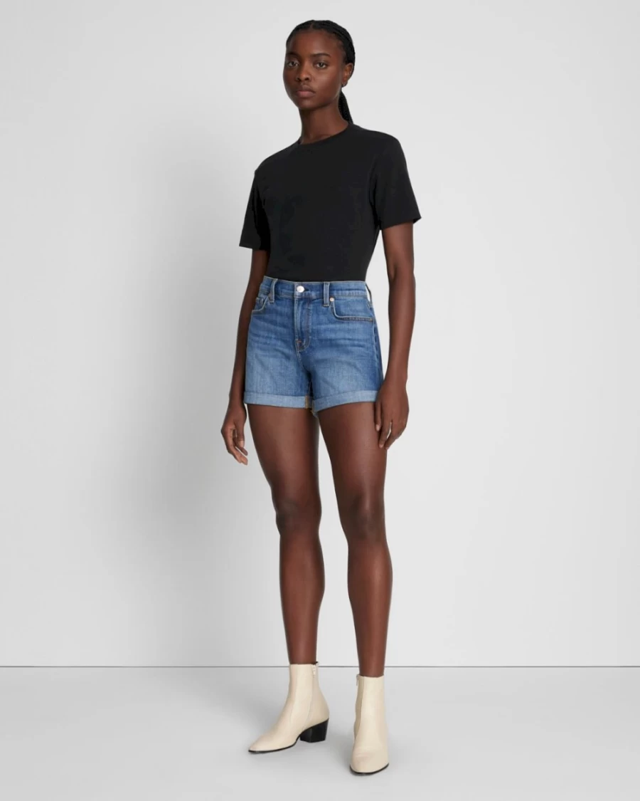 7 For All Mankind Women's Bright Light Broken Twill Mid Roll Shorts