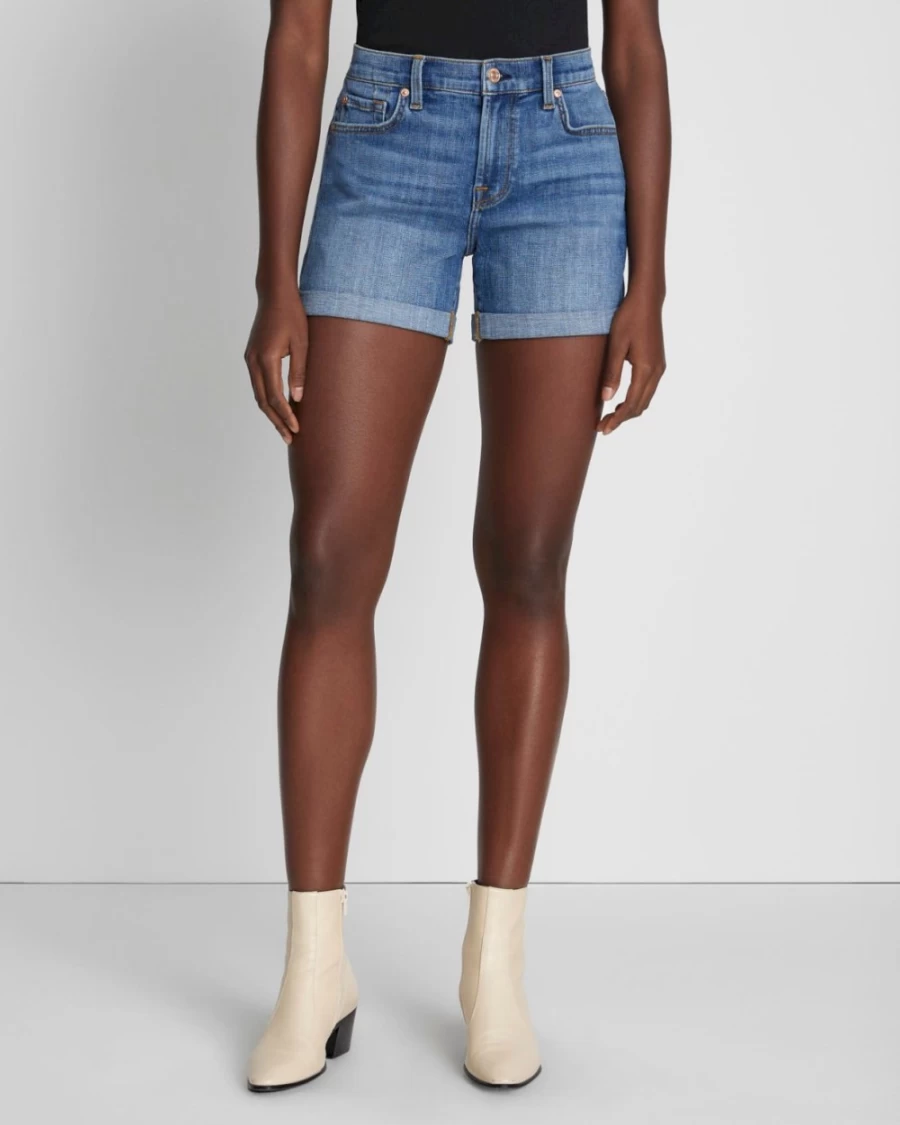 7 For All Mankind Women's Bright Light Broken Twill Mid Roll Shorts