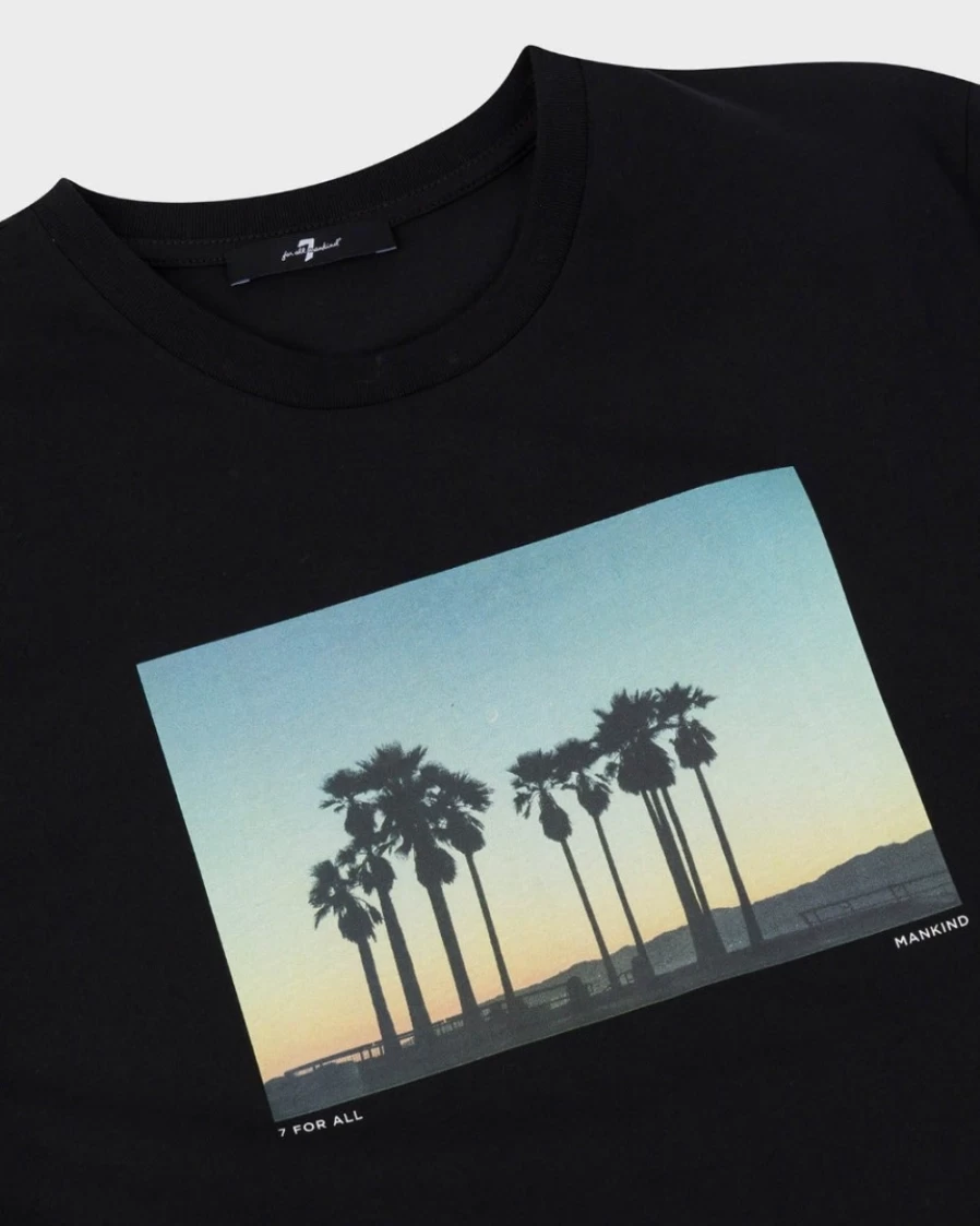 7 For All Mankind Men's Black Photo Print Graphic T-Shirt