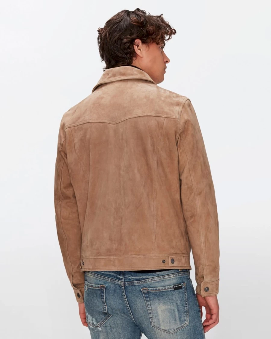 7 For All Mankind Men's Suede Western Jacket in Bamboo - Stylish Cowboy Denim Jacket for Men